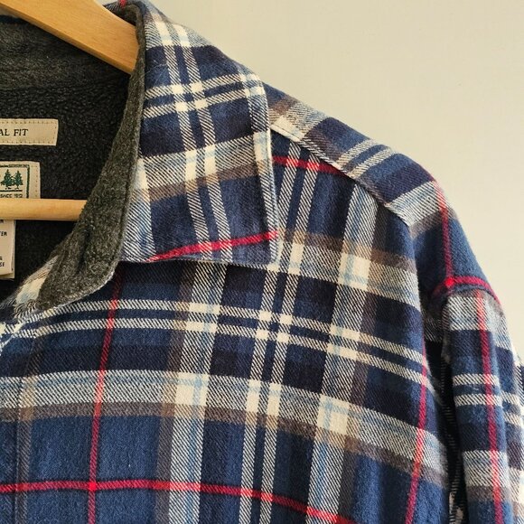 L.L. Bean Mens Fleece Lined Flannel Shirt, Blue Plaid, Cotton, Size Medium - Picture 5 of 9